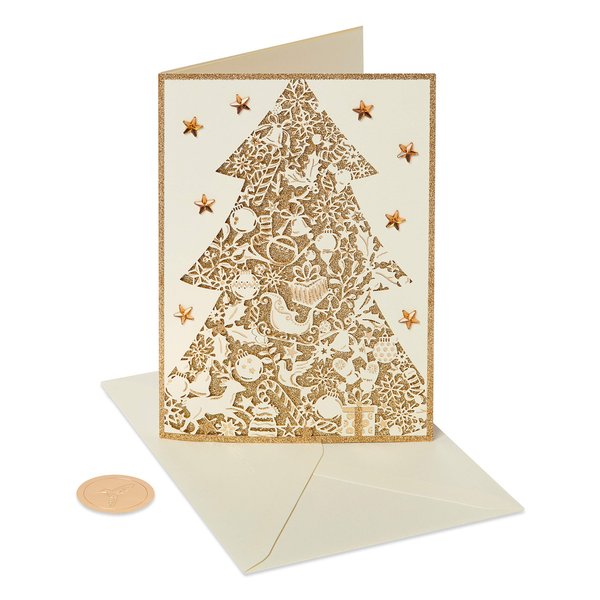 Papyrus Boxed Christmas Cards with Envelopes, Joyful Christmas and Wonderful New Year, Gold Christmas Tree (8-Count)