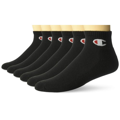 Champion Men's Double Dry Moisture Wicking Ankle Socks 6, 8, 12 Packs Availabe, Black-6 Pack, 6-12