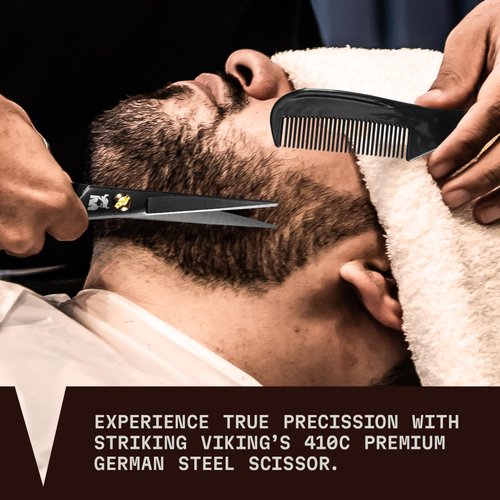 Striking Viking 5" Professional German Beard & Mustache Scissors - Moustache Grooming Kit For Trimming Facial Hair With Beard Scissors Beard Comb Mustache Comb & Carry Case - Moustache Scissor Men