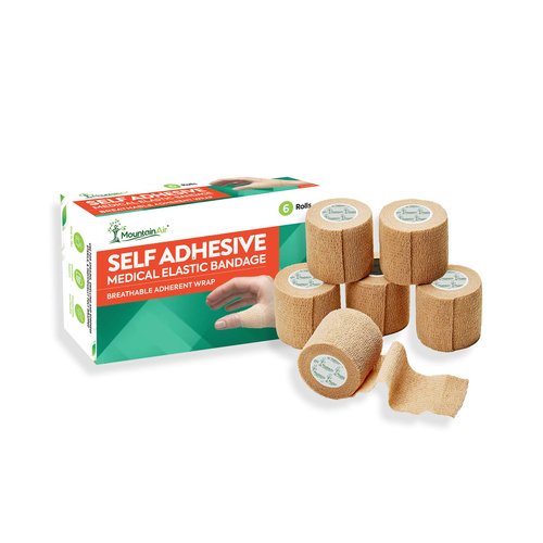 Self-Adhering Bandage Wrap - 6 Rolls - 2 in & 5 Yards - Cohesive Bandage - Sport Bandage Wrap Roll - Elastic Sterile Latex Free Flex Wrap for Ankle Sports Injury - Self Adhesive Band Wrap for Vets