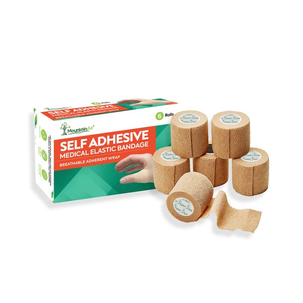 Self-Adhering Bandage Wrap - 6 Rolls - 2 in & 5 Yards - Cohesive Bandage - Sport Bandage Wrap Roll - Elastic Sterile Latex Free Flex Wrap for Ankle Sports Injury - Self Adhesive Band Wrap for Vets