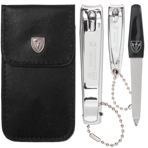 3 Swords Germany – Brand Quality fingernail & toenail Clipper, Manicure, Pedicure Nail Care by with Metal Nail File and case, Silver Color Edition