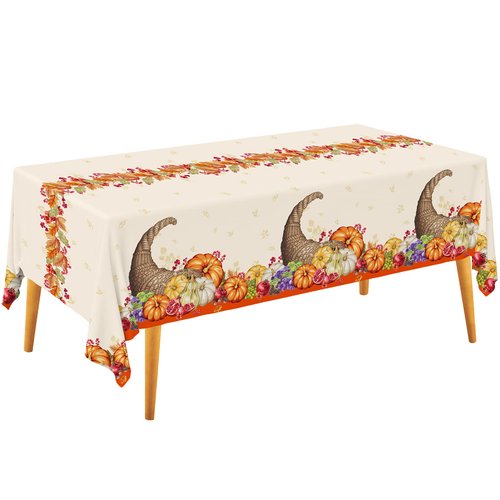 Gatherfun Fall Pumpkin Harvest Party Supply Plentiful Cornucopia Design Plastic Tablecloth for Thanksgiving Autumn Party Decorations 54 X 108Inch 3 Pack