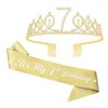 UVATAHONA 7th Birthday Party Set - Glitter Sash, Tiara Crown, and Decorations for Girls, Gold