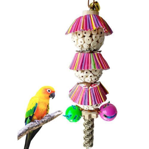 BADWALT Conure Toys, Natural Bird Sola Ball Chewing Toys, Hanging Bird Parrot Foraging Shredder Toy with Bell for Parrots Parakeets Conures Cockatiels Budgie Cage Toy