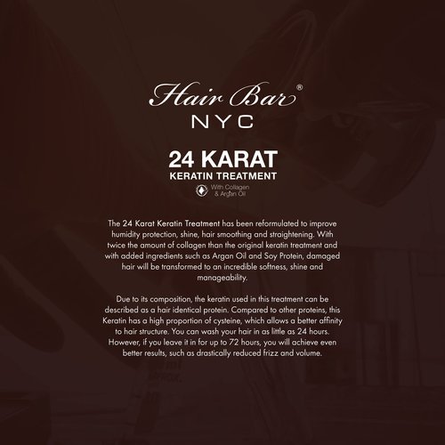 Hair Bar NYC 24 Karat Brazilian Keratin Treatment with Collagen & Argan Oil (For Thick & Coarse Hair) Up to 2 Applications, Lasts up to 5 months 4oz 118ml