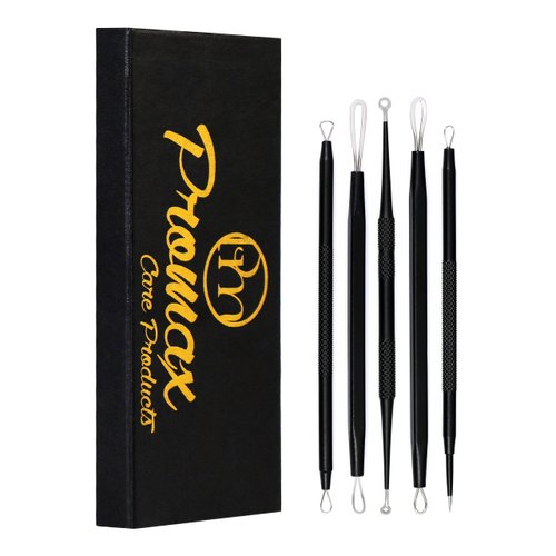 ProMaxCare Black Blackhead Remover Pimple Comedone Extractor Tool - Acne Removal Kit-Treatment for Blemish, Whitehead Popping, Zit Removing for Risk Free Nose Face Skin Comes with Black Case-270-10055