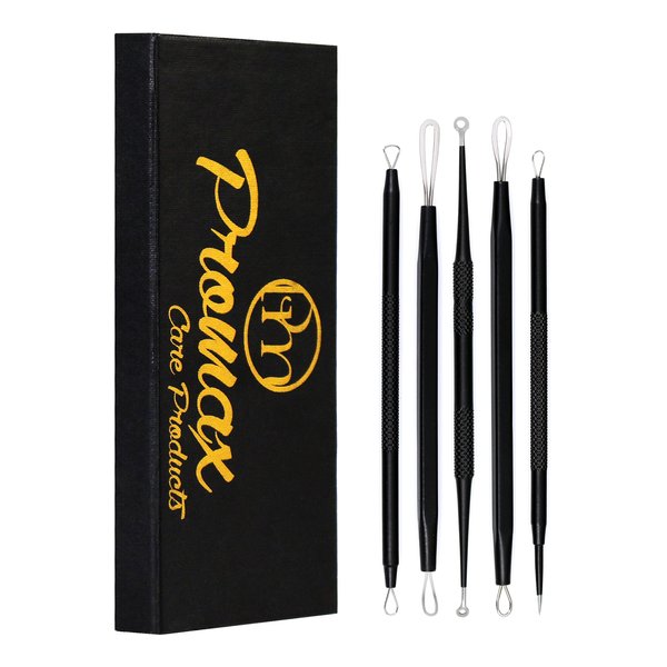 ProMaxCare Black Blackhead Remover Pimple Comedone Extractor Tool - Acne Removal Kit-Treatment for Blemish, Whitehead Popping, Zit Removing for Risk Free Nose Face Skin Comes with Black Case-270-10055