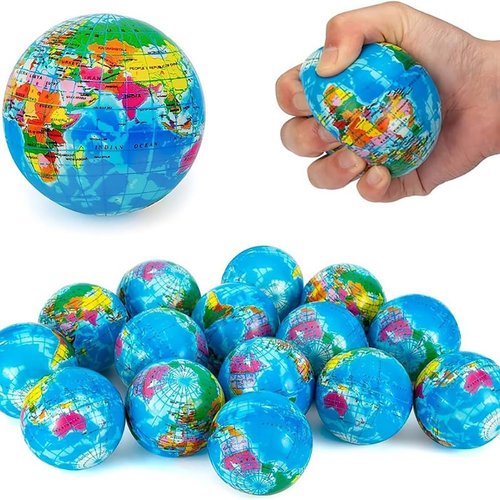24 Pack - Globe Mini Soft Foam Earth Squeeze Balls, 2.5" Squeezable World Toy Stress Relief Bulk Educational Novelties for Kids, School, Classroom, Party Favors, Rewards