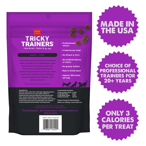 Cloud Star Tricky Trainers Soft & Chewy Dog Training Treats 14 oz Pouch, Liver Flavor, Low Calorie Behavior Aid with 360 treats