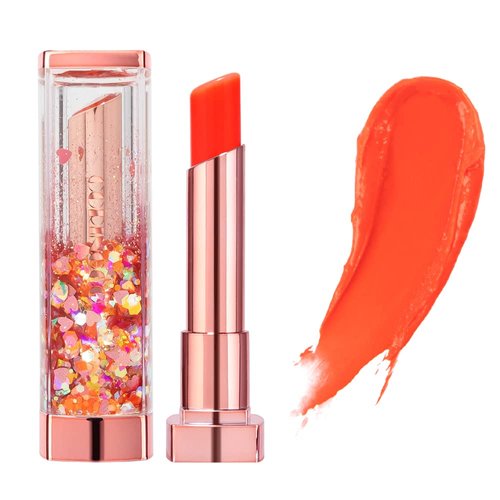 CORINGCO Sparkle Cute Changes Color Lip Balm｜ Colored Lip Cream Lip Gloss, Glitter Lip Care Lip Pack Birthday Gift Glitter Gift Sequin Shiny Spangle Lipbalm (#04 Orange Red)