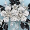 Teyglen Black Crystal Hair Comb Rhinestone Wedding Hair Piece for Bride Bridal Black Rhinestone Side Comb Bridal Flower Pearl Headpiece Wedding Hair Accessories for Women Bride Girls