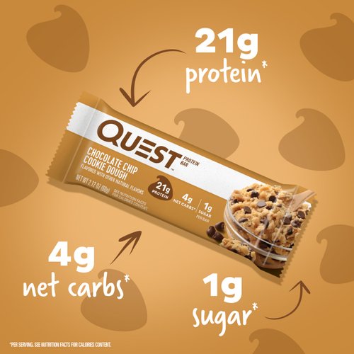 Quest Nutrition Chocolate Chip Cookie Dough Protein Bars, High Protein, Low Carb, Gluten Free, Keto Friendly, 12 Count (Packof 1)
