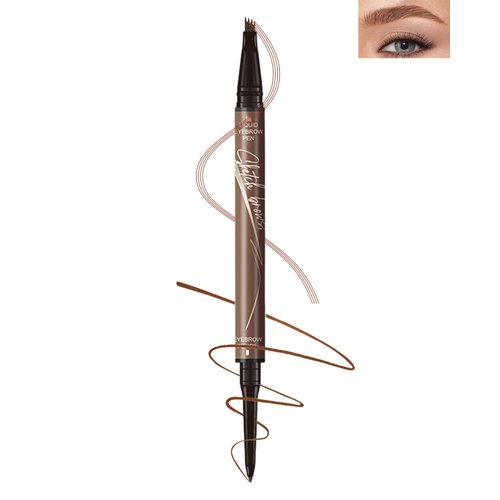 Microblading Eyebrow Pencil, Waterproof Liquid Brow Pencil 2-in-1 Tattoo Eyebrow Pen with 4 Tip Applicator & Ultra-Precise Long Lasting Eye Brow Pencil Women Natural Looking Brow Makeup-02Dark Brown