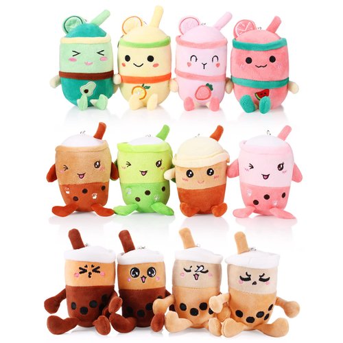 Zhanmai 12 Pack 5 Inch Bubble Tea Plush Pillow Bubble Tea Plush Cup Shaped Pillows Bubble Tea Keychain Mini Stuffed Animal Small for Wallet Backpack Purse, Bubble Lovers Birthday Party Favors (Lovely)