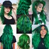 12 PCS Green Hair Extensions Clip in, Curly Wavy Colored Extension for Kids Girls - Party Highlights Synthetic Hairpiece 17 inch