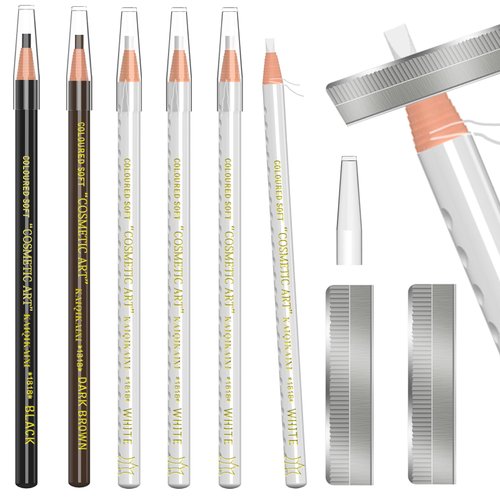 KAIQIKAIXI 6Pcs White Waterproof Eyebrow Pencils Makeup Set For Marking, Filling And Outlining, Tattoo Makeup And Microblading Supplies Kit-Hard Refills Are Easy To Color (White)