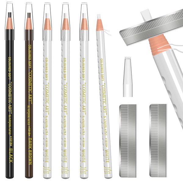 KAIQIKAIXI 6Pcs White Waterproof Eyebrow Pencils Makeup Set For Marking, Filling And Outlining, Tattoo Makeup And Microblading Supplies Kit-Hard Refills Are Easy To Color (White)