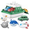 OKGIUGN Ferry Boat with 4 Car and 4 Wind Up Bath Swimming Toys, Kids Bath Toy Floating Vehicle Whales Submarines Swans Rockets, Bathtub Bathroom Pool Beach Toy Set for Toddlers Boys Girls