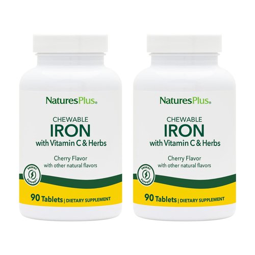 NaturesPlus Chewable Iron - 27 mg, 90 Chewable Tablets - High Potency Supplement with Vitamin C & Herbs, Promotes Healthy Blood, Natural Energy - Vegetarian, Gluten-Free - 90 Servings