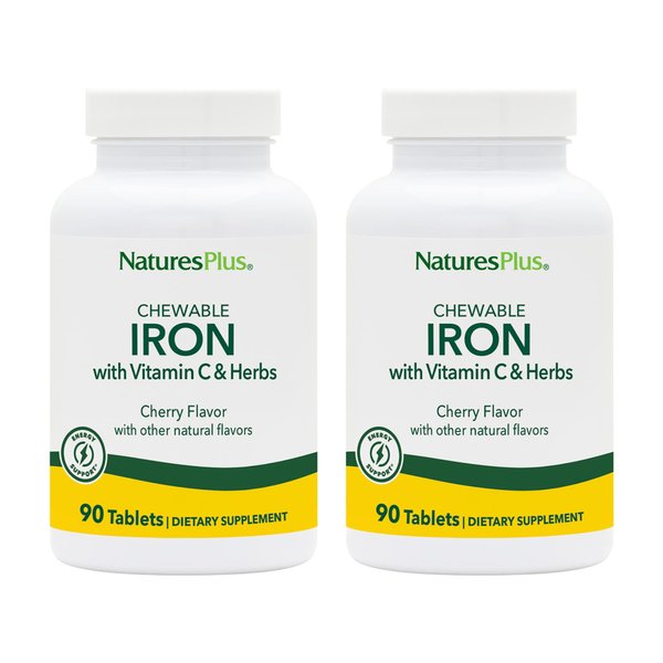 NaturesPlus Chewable Iron - 27 mg, 90 Chewable Tablets - High Potency Supplement with Vitamin C & Herbs, Promotes Healthy Blood, Natural Energy - Vegetarian, Gluten-Free - 90 Servings