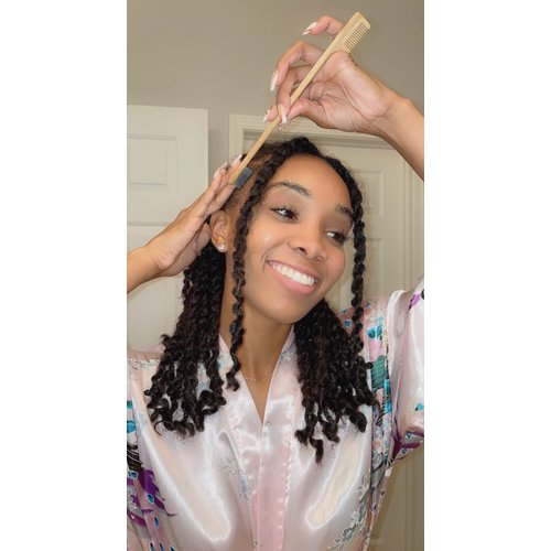 GranNaturals Edges Brush and Comb for Edge Control - Sturdy Bamboo Handle - Styling & Gentle Care Tools - Edge Fixer for Baby Hairs - Compact Curling Accessories for Curly Hair