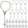 Baptism Favors (24PCS) Mini Rosaries simulated pearl Beads with Sivler Plated Accents - Reduerdos Mini rosarios/Recuerditos De Bautismo - First Holy Communion - Wedding