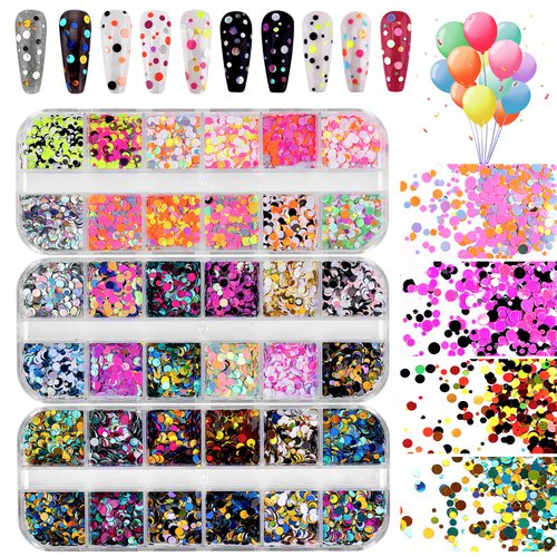 36 Color Nail Sequins, Kalolary Nail Art Flake Nail Glitter Paillette Mixed Round Thin Shining, 3D Nail Art Stickers for Valentine's Day Nail Decoration DIY Makeup Resin Mold DIY