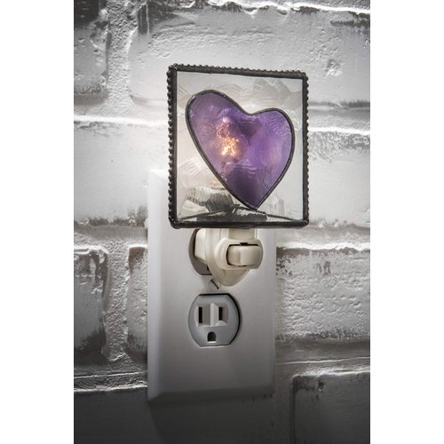 J Devlin Glass Art Vintage Heart Purple Stained Glass Night Light, Plug in nightlight for Baby Girl's Bedroom/Bathroom/Stairway/Hallway Home Decor NTL 128