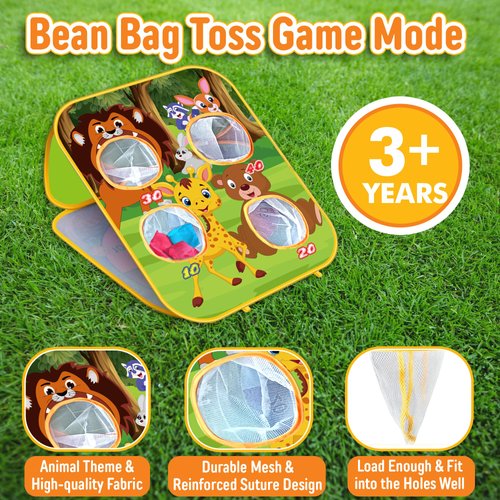 ARS Sports Animal Bean Bag Toss Game Kids Outdoor Toys, Family Party Games for Kids, Double-Sided Foldable Cornhole Board, Outside Lawn Party Toy, Birthday Gift for Boys Girls Toddler Age 3 4 5 6 7 8
