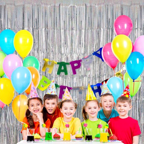 Silver Tinsel Foil Fringe Curtain Backdrop, 3.3 x 8.2 ft Metallic Glitter Curtain Streamers, 2 Pack Silver Photoboth for Birthday New Year Eve 2024 Disco Party Decorations