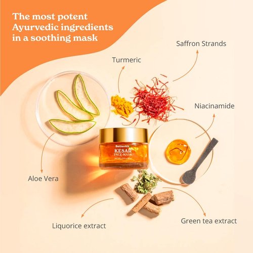 Better Alt Kesar Face Mask for Nighttime Skin Care Ritual| with Turmeric, Saffron, Niacinamide, Green Tea Extracts| For Intense Hydration & Radiant Glow|100% Vegan & Cruelty Free, 50 ml