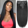 Seamless Clip in Hair Extensions Human Hair Full Head Natural Black PU Seamless Hair Extensions Straight 8pcs 120g Clip ins 100% Remy Human Hair Extensions For Women (18 inch, #1B)