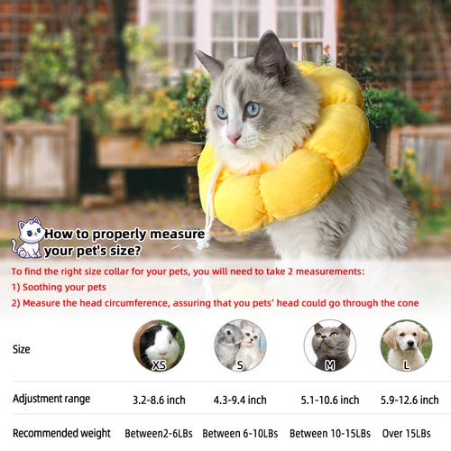 KUDES Cat Small Dog Recovery Collar, Cute Sunflower Neck Cone After Surgery, Adjustable Pet E Collar, Wound Healing Protective Cone Surgery Recovery Elizabethan Collars for Small Pets