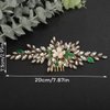 Teyglen Crystal Bride Wedding Hair Comb Bridal Flower Hair Comb Headband Handmade Rhinestone Green Leaf Headpieces Gold Hair Pieces Hair Jewelry for Women Flower Girls