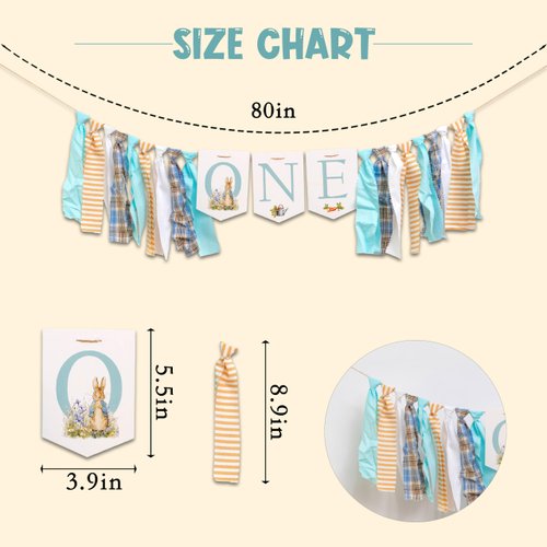 MUWEOL Peter Rabbit High Chair Banner - First Birthday Party Highchair Banner,Easter Peter Rabbit Party Supplies For Girls And Boys,Baby Shower Decorations (rabbit banner)