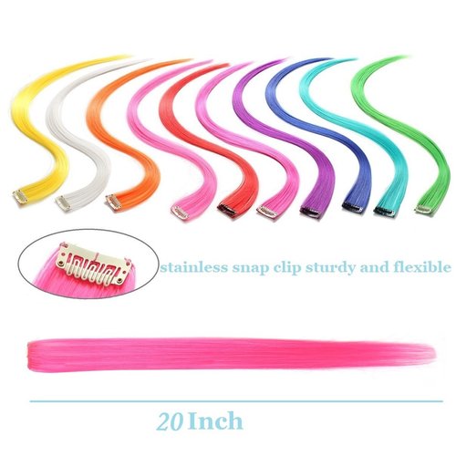 LiaSun 10Pcs/set Multi-Colors Straight Highlight Clip in Hair Extensions 20 Inch Colored Party Hair Pieces (Green)