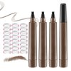 3Pcs Eyebrow Tattoo Pen,Waterproof 4 Point Eyebrow Makeup Pencil,Microblading Eye Brow Pencils for Women,Lasting Smudge-proof Highly Pigmented Brow Pen with 24Pcs Eyebrow Stencils(Dark Brown)