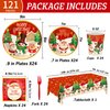121pcs Christmas Party Plates and Napkins Table Decorations,Christmas Dinnerware Set Serves 24, Christmas Party Supplies for Kids and Adults
