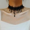 Xerling Floral Black Lace Choker with Crystal Beads Tassel for Women Short Necklace Flower Grunge Necklace Halloween Costume Jewelry