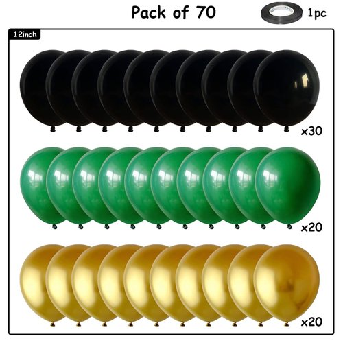 Balloons Green Black and Gold, 70pcs 12 Inch Dark Green Metallic Chrome Gold Black Latex Helium Balloons for Jungle Safari Theme Birthday Video Game Party Supplies Graduation Wedding Party Decorations