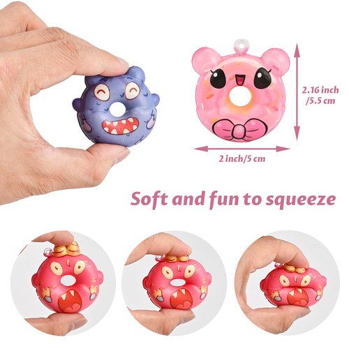 GOLDGE Assorted 32 Pack Squishy Donut Keychains & Critter-Shaped Toys - Colorful and Fun Party Favors, Goodie Bag & Pinata Stuffers, Classroom & Carnival Prizes, Treasure Box Toys for Boys and Girls
