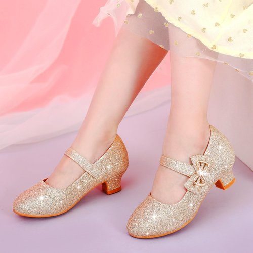 Dufannie Gold Flower Girl Dress Toddler High Heels Flower Girl Shoes for Wedding Birthday Party Princess Dress Performance Shoes Big Little Girls Flats(3303Gold 13)
