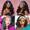 JCL Headband Wig Human Hair Body Wave Headband Wigs Human Hair Wig Glueless Wigs Human Hair Natural Color Curly Human Hair Wigs for Black Women 12 Inch Human Hair None Lace Front Wigs Human Hair