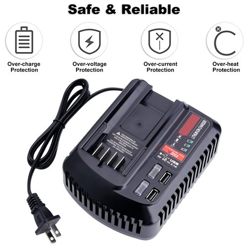 Biswaye Replacement for Craftsman Battery Charger CMCB104, Compatible with Craftsman V20 Series 20V Battery CMCB204 CMCB202 CMCB201 Power Tool Battery Charger, V20 Charger with 2 USB Ports