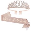 50th Birthday Sash and Tiara Set Rose Gold Birthday Sash Crown Birthday Party Favors Supplies for Birthday Party
