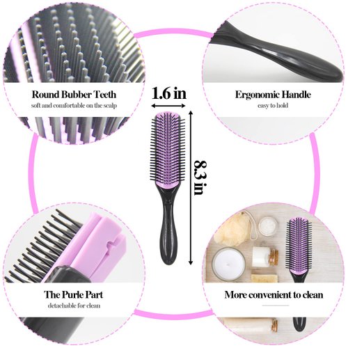 10Pcs Natural Hair Detangling Brush Set with Sleep Bonnet for Curly, Afro, African Black 3a to 4c Hair - Faster Detangling on Wash Days