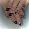 BABALAL Coffin Press on Nails Medium Fake Nails Black Glue on Nails French Ballerina Acrylic Nails with Star Design Stick on Nails for Women and Girls 24Pcs