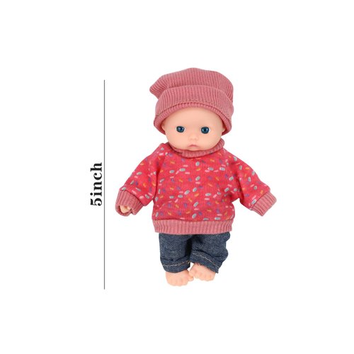 ONEST 2 Sets 5 Inch Dolls Cute Baby Dolls Include 2 Pieces Baby Mini Dolls, 2 Sets Handmade Doll Clothes