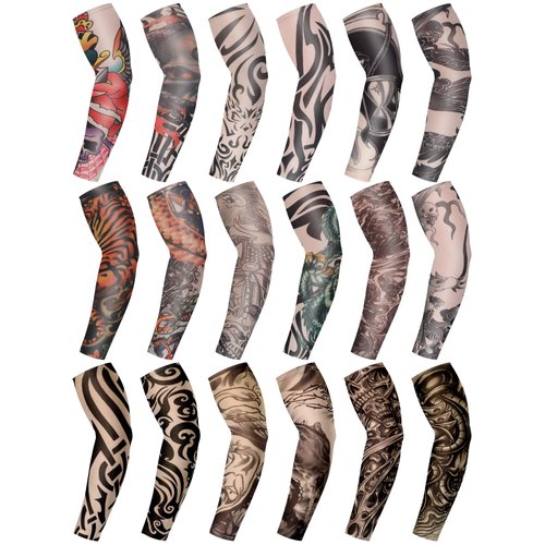 Geyoga 18 Pcs Tattoo Sleeves for Men Arm Sleeves Halloween Rockerstar Punk biker Costume Accessories Arts Fake Tattoo(Stylish Pattern,Medium)